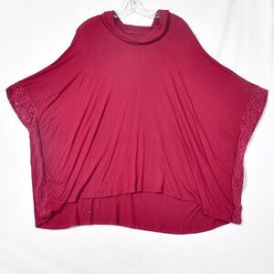 Anna & Ava Women Top Burgundy Shirt Top Size One Size Bat Wing Sleeve Lace Trim